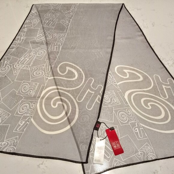 Story in Shanghai Grey Signature Oblong Silk Scarf